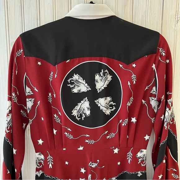 ✨2X HOST PICK✨ SANDRO ROSA SHIRT DRESS BURGUNDY & BLACK LION PRINT - EU SIZE 36 - Picture 4 of 5